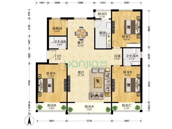 龙城花园W区一方正户型图示